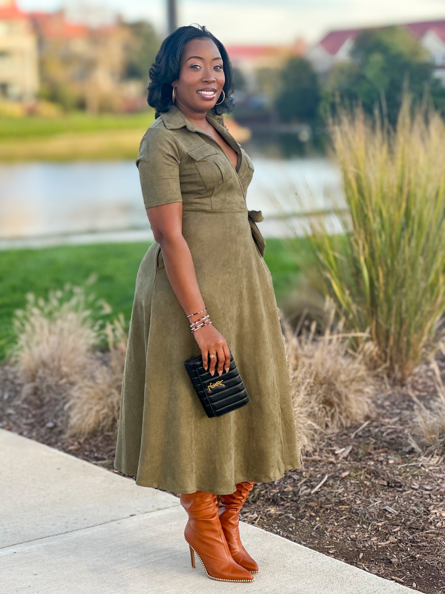 "Ashley" Faux Suede Wrap Dress