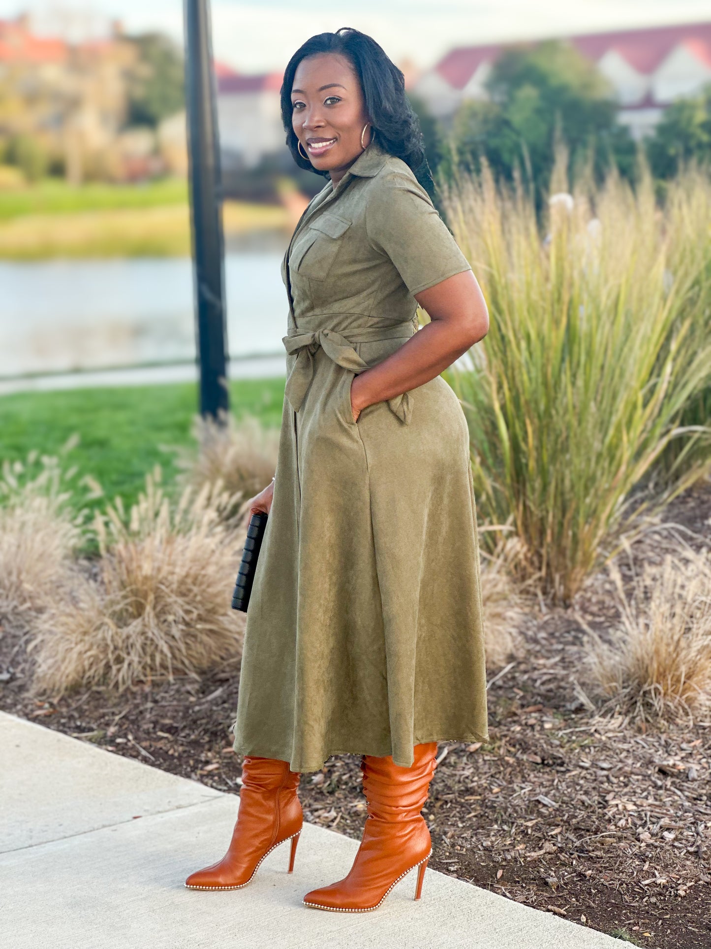 "Ashley" Faux Suede Wrap Dress