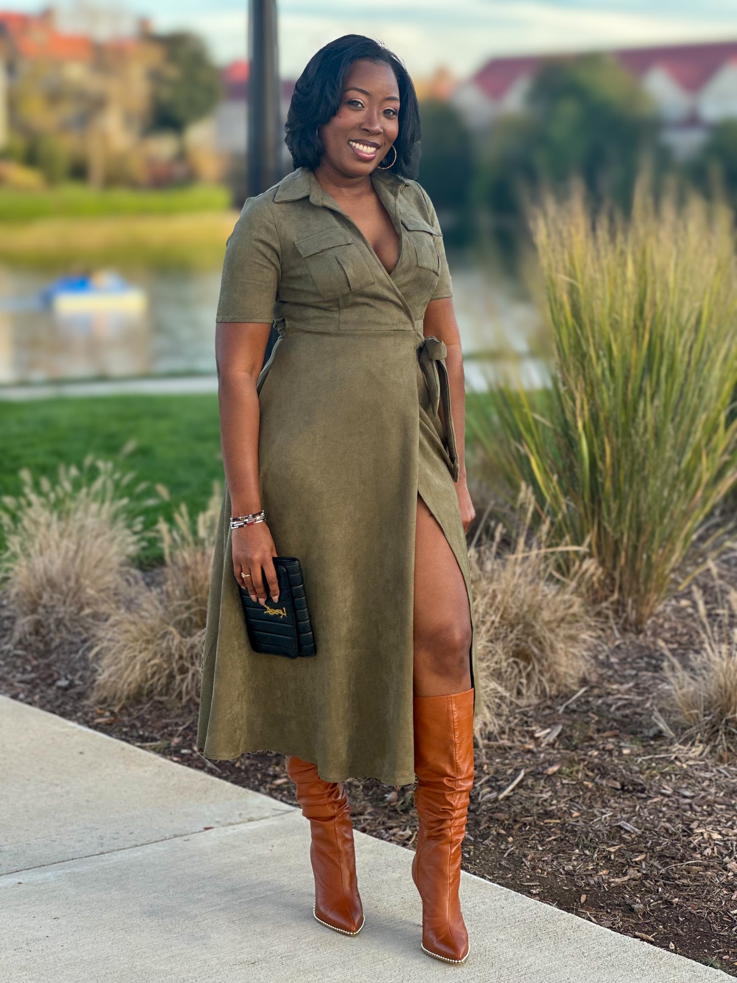 "Ashley" Faux Suede Wrap Dress