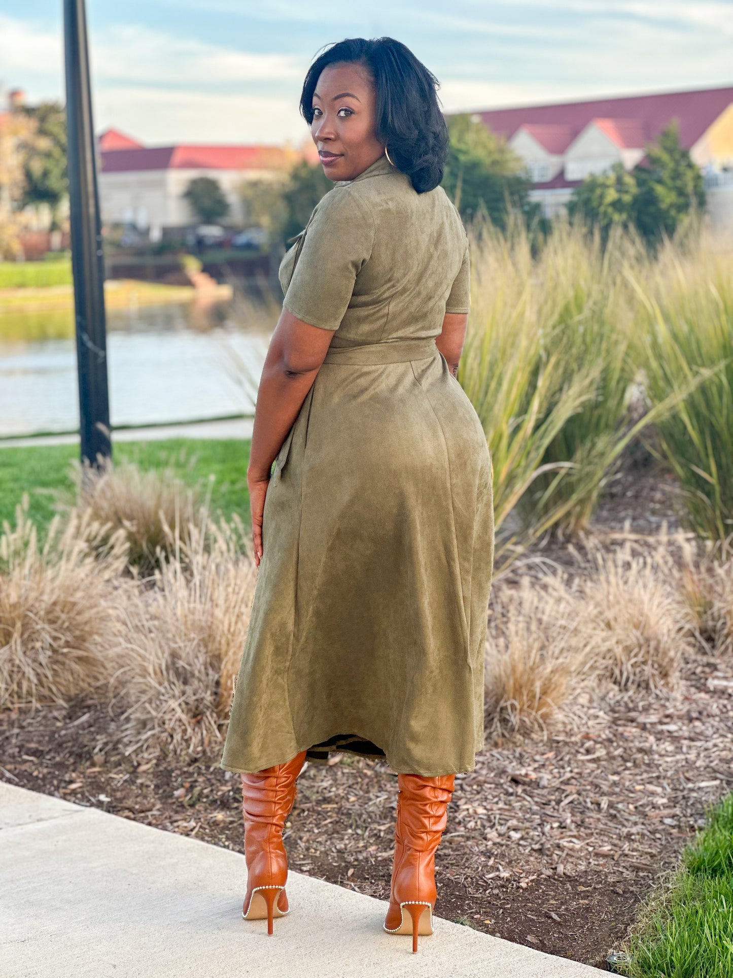 "Ashley" Faux Suede Wrap Dress