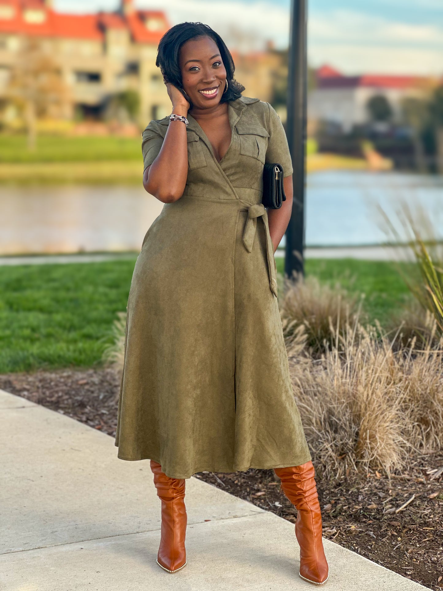 "Ashley" Faux Suede Wrap Dress