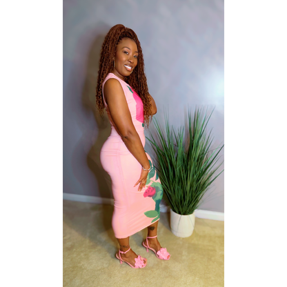 "Lush Bloom"Mesh Midi Dress - Pink