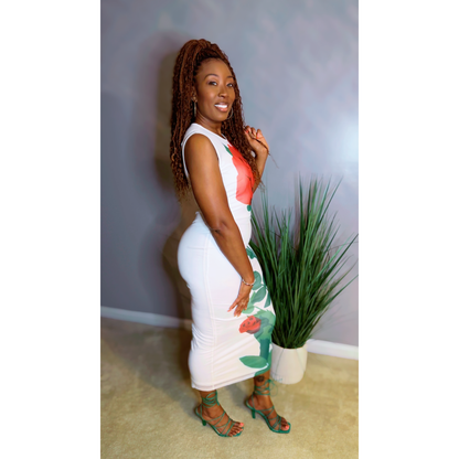 "Lush Bloom"Mesh Midi Dress - White