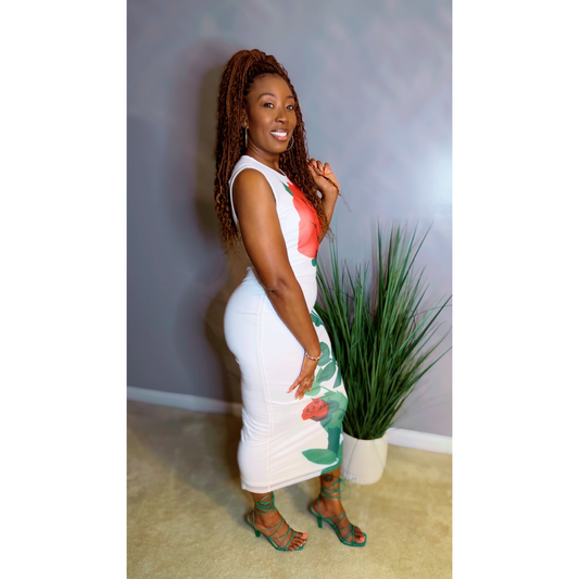 "Lush Bloom"Mesh Midi Dress - White